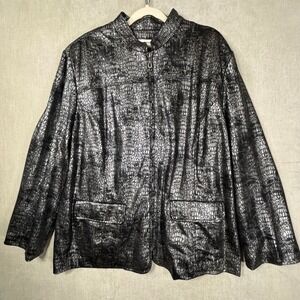 Alfred Dunner Woman 22W Plus Metallic Silver Black Crocodile Print Zip Jacket